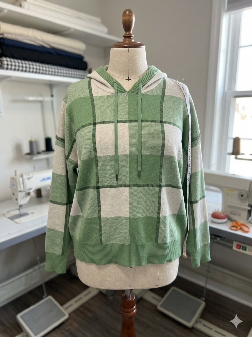 Rachel Roy Plaid Knit Hooded Sweater
